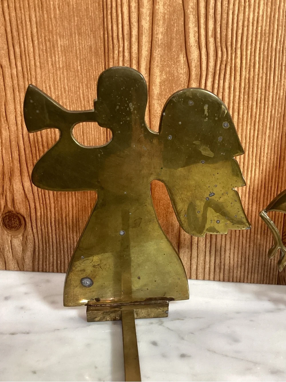 Vintage Brass Angel and Dove Fireplace Hooks - Rare Solid Brass